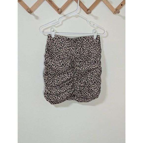 Zara Leopard Print Rouched Bodycon Mini Skirt - Size M - Picture 1 of 5